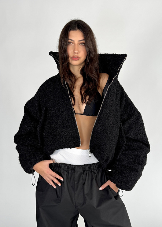 kurtki damskie Krótka kurtka typu bomber teddy czarna