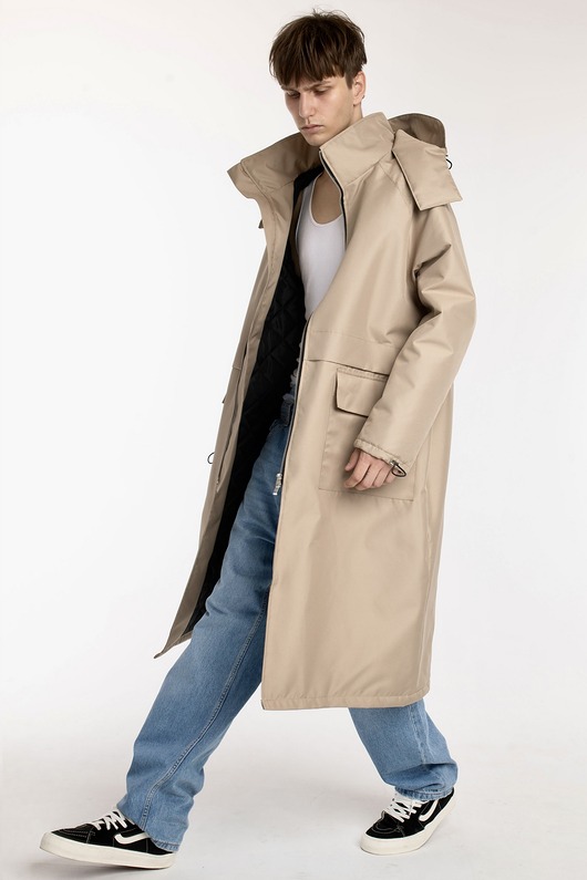 płaszcze i kurtki męskie Parka Longline Hoodie Oversize mocca