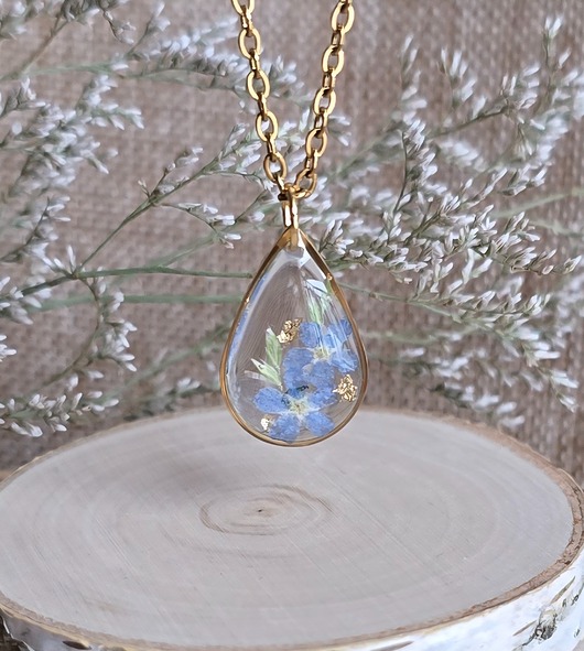 wisiory Wieczny kwiat niezapominajki z żywicy wisiorek