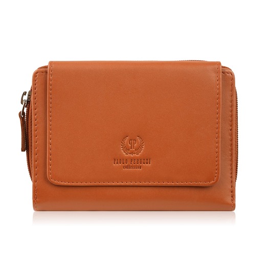portfele damskie Portfel damski skórzany pomarańczowy duży w orientacji poziomej z RFID Paolo 