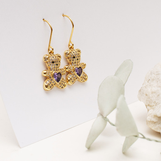 kolczyki pozłacane Kolczyki Misie złote z cyrkoniami.