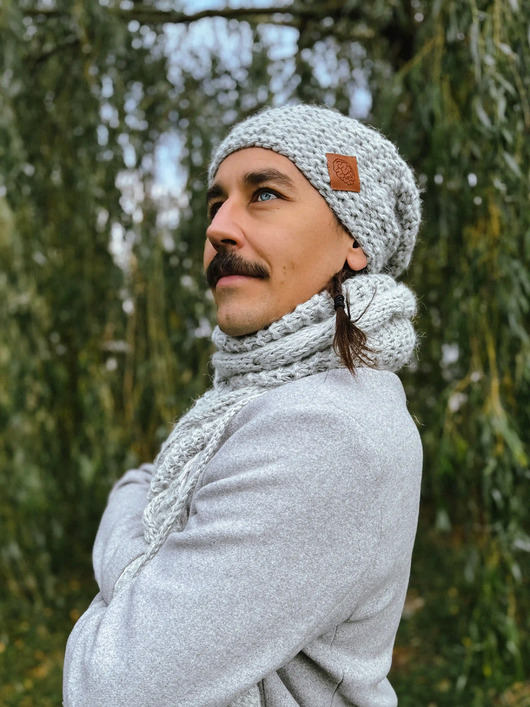 czapki i kapelusze męskie Męska czapka MERINO Neverland Wybielony szary + podszewka JEDWAB