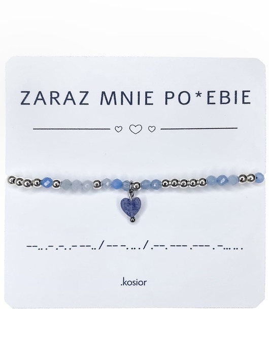 bransoletki na sznurku Bransoletka z alfabetem Morse  Akwamaryn,  Hematyt