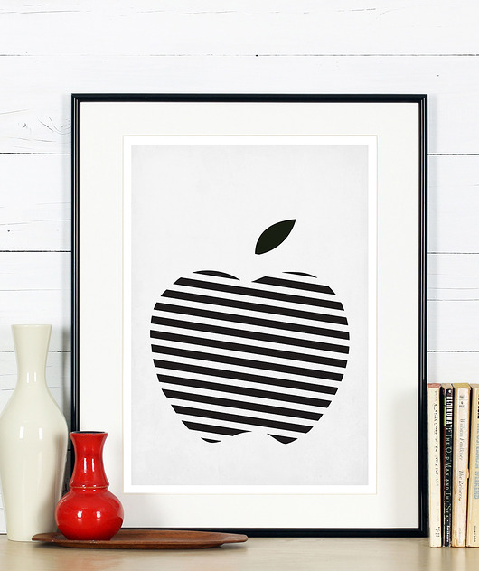Plakat do kuchni, minimalizm, jabłko w pasy, A3 Galeria EMU