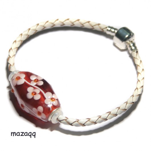 Bransoletka mini biała - 19 cm z koralem murano mazaqq