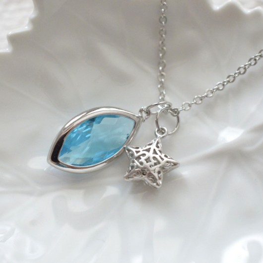 blue marquise glass & star naszyjnik Made by Magda