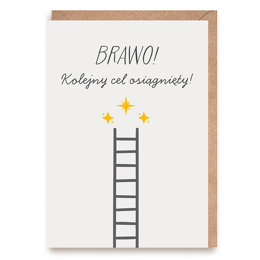 kartki okolicznościowe - wydruki Kartka gratulacyjna z drabiną "Brawo! Kolejny cel osiągnięty!"