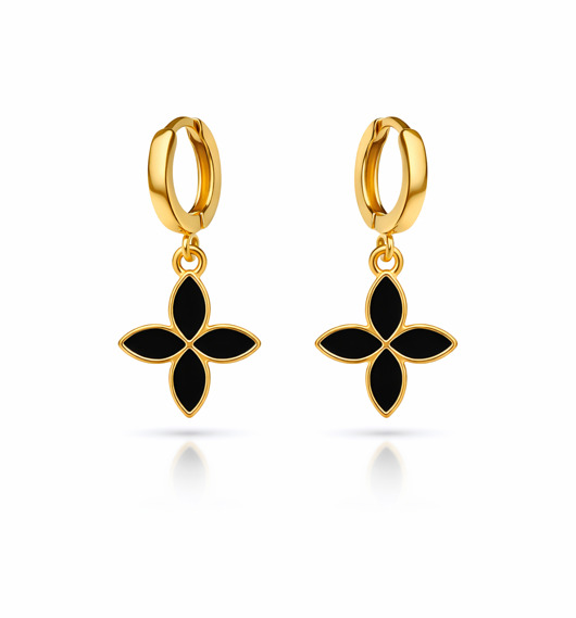 kolczyki pozłacane Kolczyki SIMPLE BLACK-srebro złocone-unikat