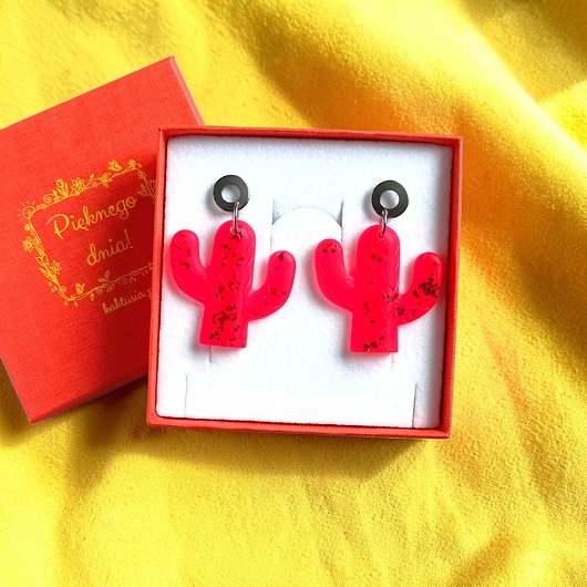 kolczyki z żywicy Kolczyki z żywicy : KAKTUSY : neon red