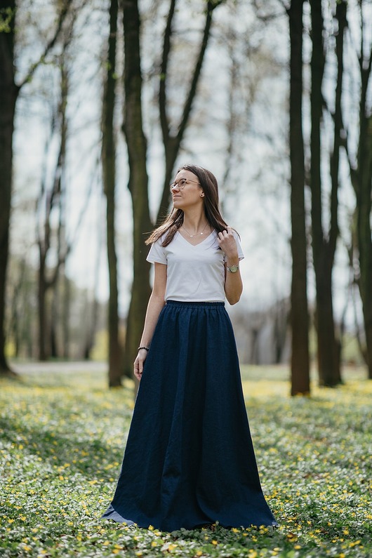 spódnice maxi Długa lniana spódnica