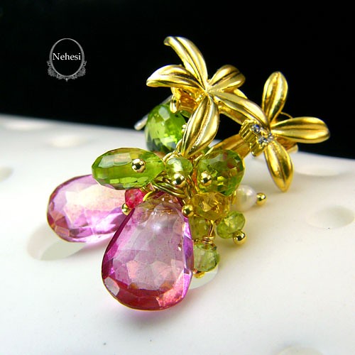 Kolczyki Gold Orchidea - Topaz Peridot ... Kuźnia Nehesi