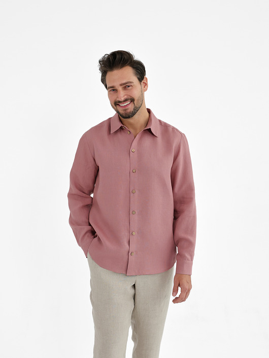 koszule męskie Lniana koszula SAHARA  dusty pink