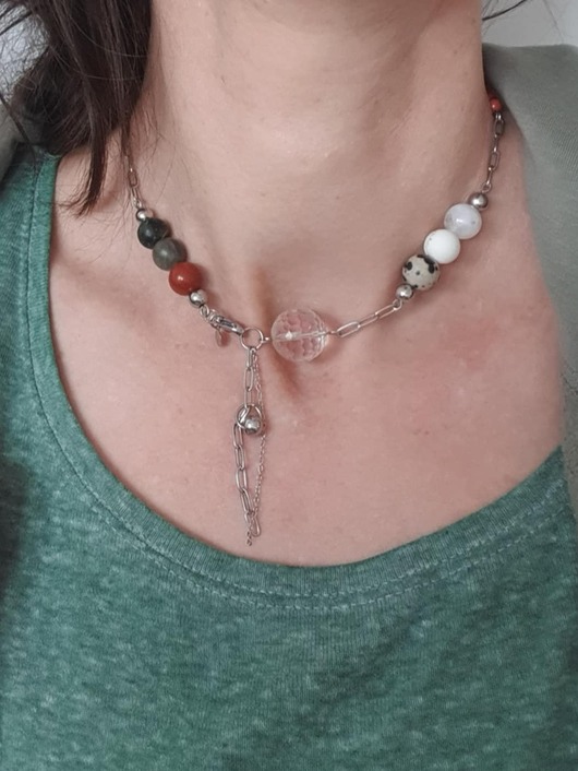 chokery Naszyjnik FANABERIA łańcuchy, kulki, jaspisy, labradoryt, kamień księżycowy