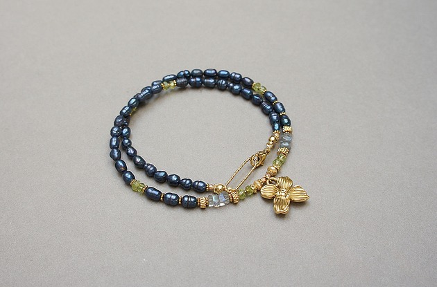 chokery Pearls /navy blue/ perły naturalne - choker /31.03.26/