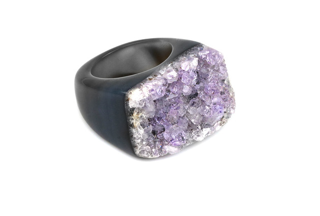 InspiRing  Ametyst Druza Szary Fiolet rozmiar 14 Brazi Druse Jewelry
