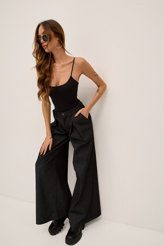 spodnie materiałowe damskie Spodnie PLEASE   black denim, jeans