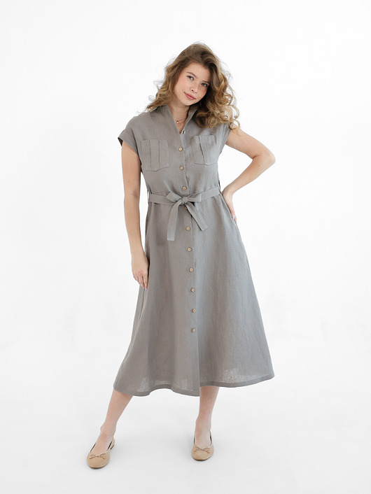 sukienki midi damskie Lniana Sukienka MARIGOLD true gray