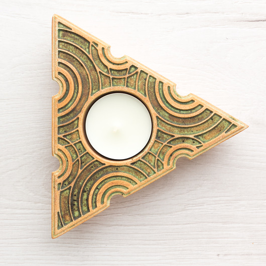 świeczniki i świece Lampion trójkątny brązowo-zielony w pudełku