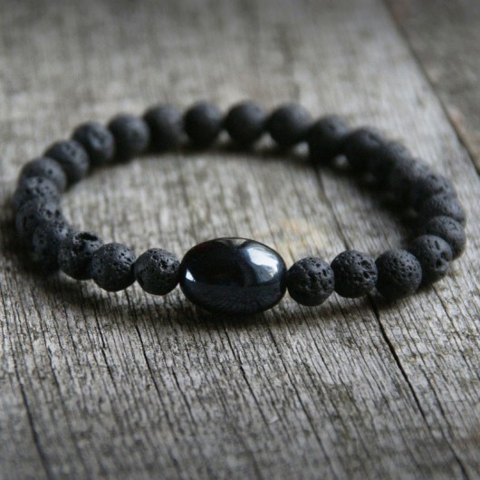 męska bransoletka : LAVA & CERAMIC BEAD kaktusia