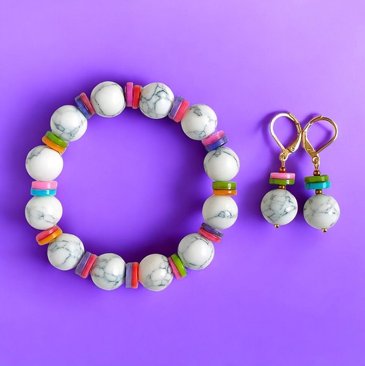 komplet biżuterii RAZEM TANIEJ! hot rend  : bransoletka i kolczyki : howlit kolorowa muszla