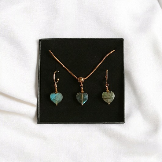 komplet biżuterii RAZEM TANIEJ! uroczy komplet: serduszko : LABRADORYT : prezent