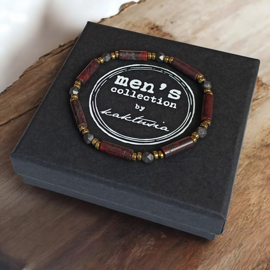 biżuteria męska ANTYSTRESOWA, POPRAWIAJĄCA NASTRÓJ : delikatna bransoletka : jaspis, hematyt