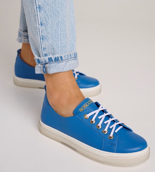 sneakersy damskie Sneakersyi skórzane  niebieskie (6641)
