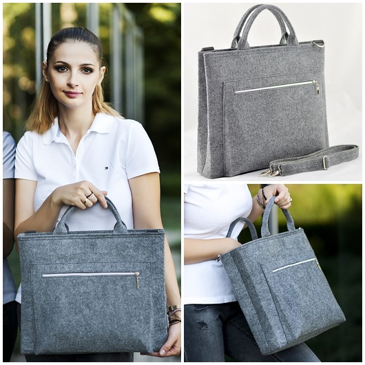 Duża Szara Torebka - Laptopówka Minimalizm Green Sheep