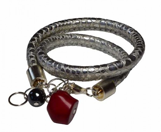 Bransoletka - Silver Snake with Coral Kat of Colours