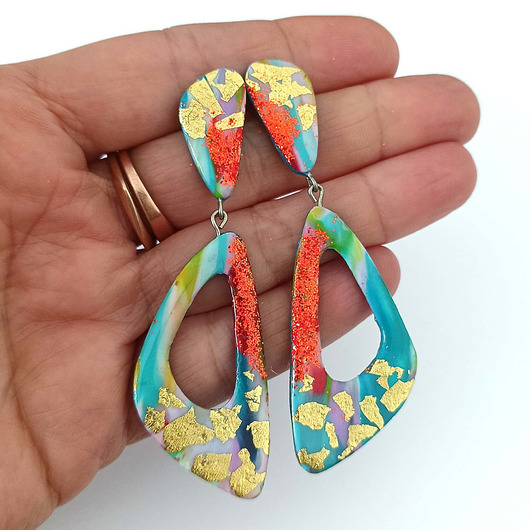 kolczyki z masy plastycznej Duże Kolorowe Kolczyki z Brokatem