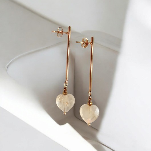 kolczyki z kamieniami Kolczyki serduszka CYTRYN : długie : wyjątkowy prezent