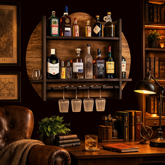 organizery Drewniany barek  na alkohol i kieliszki GOLD