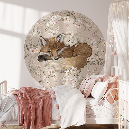 naklejki ścienne do pokoju dziecka Naklejka "Sleepy Forest-lisek i królik-koło"