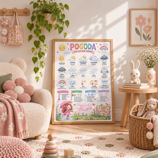 obrazy i plakaty do pokoju dziecięcego Plakat edukacyjny POGODA dla dziewczynki