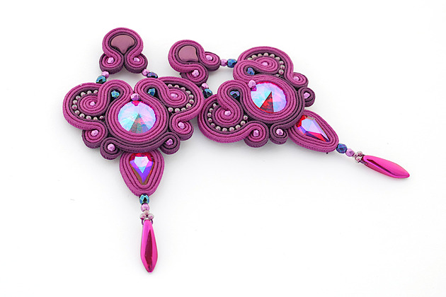 kolczyki soutache Eleganckie kolczyki w kolorze burgundowym