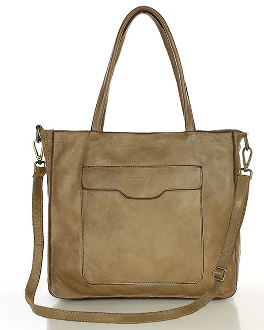 torby na ramię Torba shopper beżowa z kieszeniami skóra naturalna
