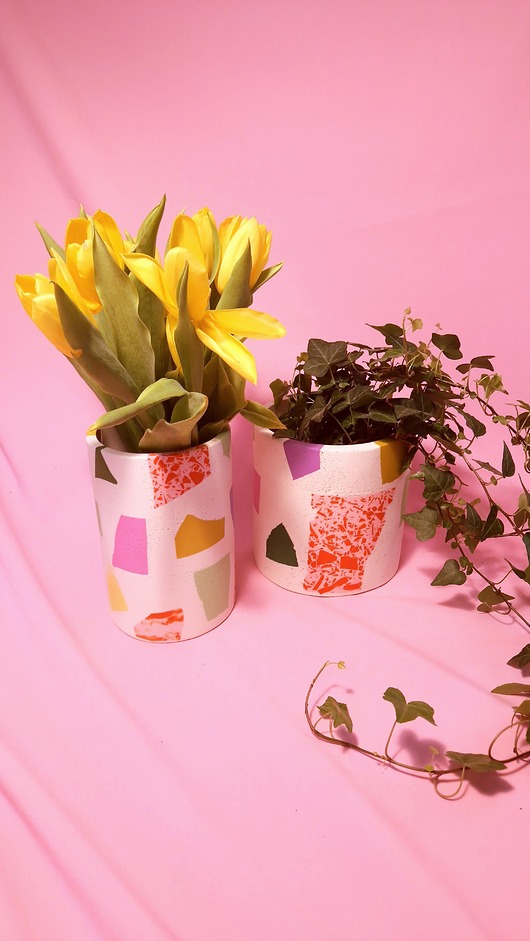 wazony Wazon na kwiaty, różowy, kolorowe lastryko, wys. 20 cm