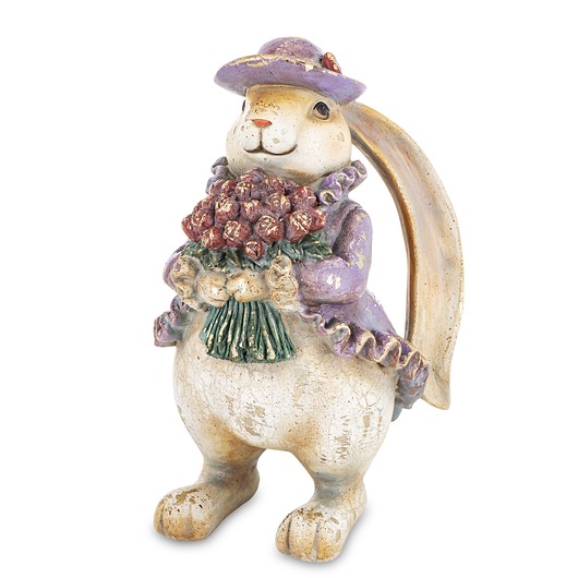 ozdoby wielkanocne Dekoracja - króliczka z bukietem 22x13x12 cm DŁUGOUCHA