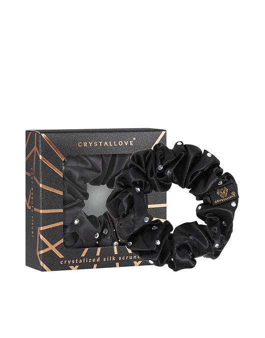 akcesoria dla niej CRYSTALLOVE Gumka do włosów z jedwabiu z kryształkami - black