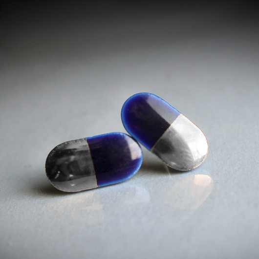 kolczyki ceramiczne BLUE PILL/stal chirurgiczna/
