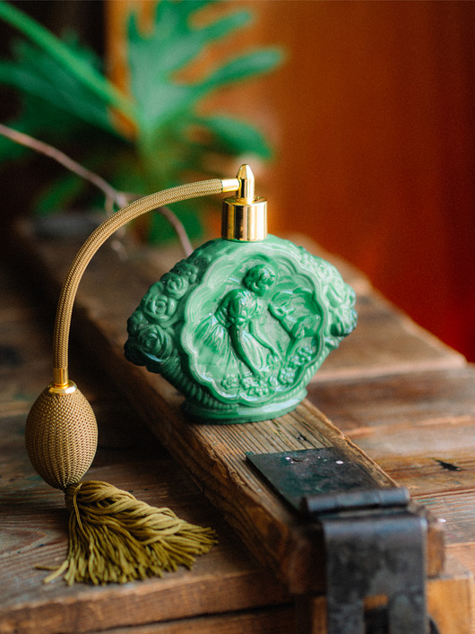 perfumy damskie Vintage zielony flakon na perfumy art deco szkło malachitowe