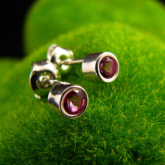 kolczyki srebrne Kolczyki z Topazem - Kropeczki - Topaz Srebro Pink
