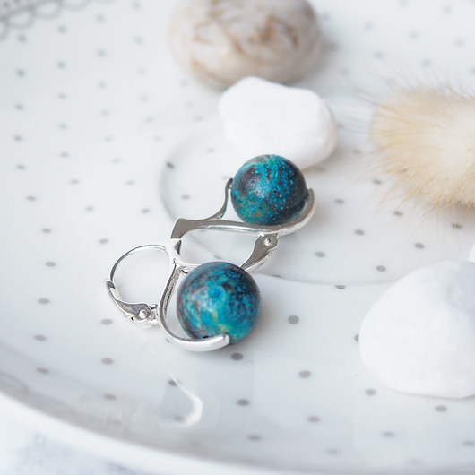 kolczyki srebrne WYSYŁKA 24H- UNIKATOWE kolczyki srebrne JASPIS OCEANICZNY