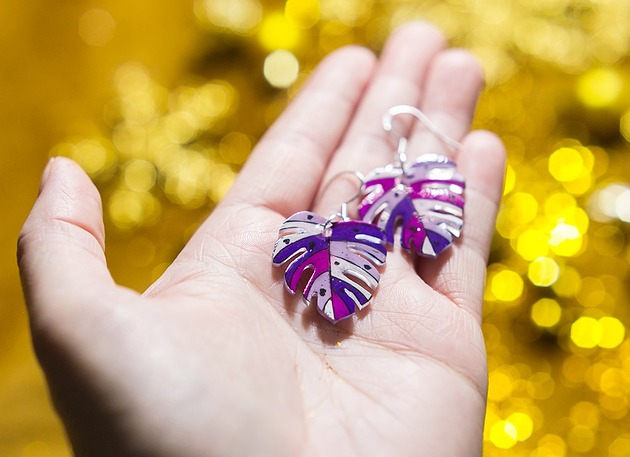 kolczyki szklane Kolczyki srebrne  fioletowe monstery