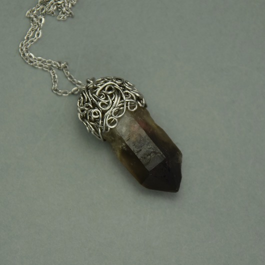 wisiory Wisiorek talizman surowy kwarc dymny wire wrapping