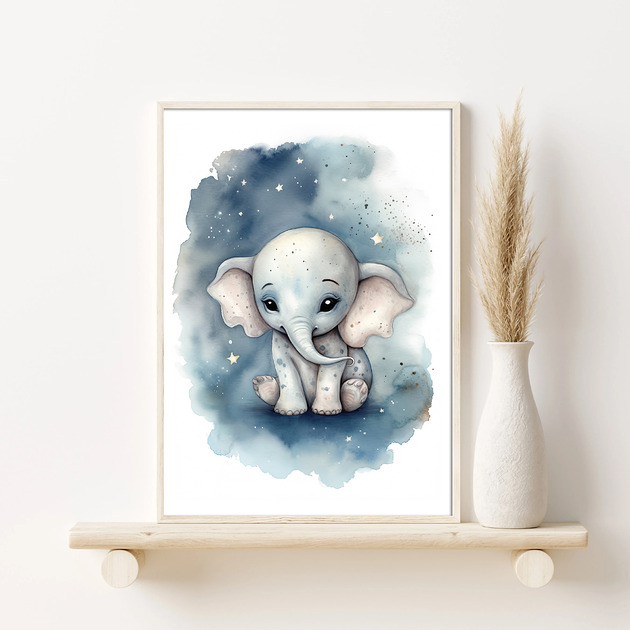 obrazy i plakaty do pokoju dziecięcego Słonik Marzyciel wśród Gwiazd