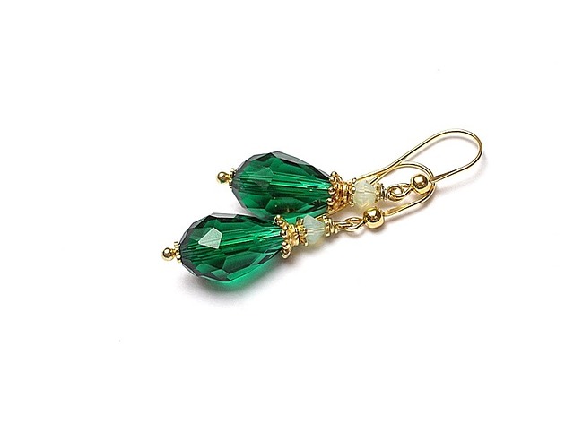 kolczyki pozłacane Kolczyki pozłacane Emerald krople Swarovki 