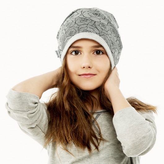 Bawełniana Wygodna Czapka Beanie Gray Flowers CADOaccessories