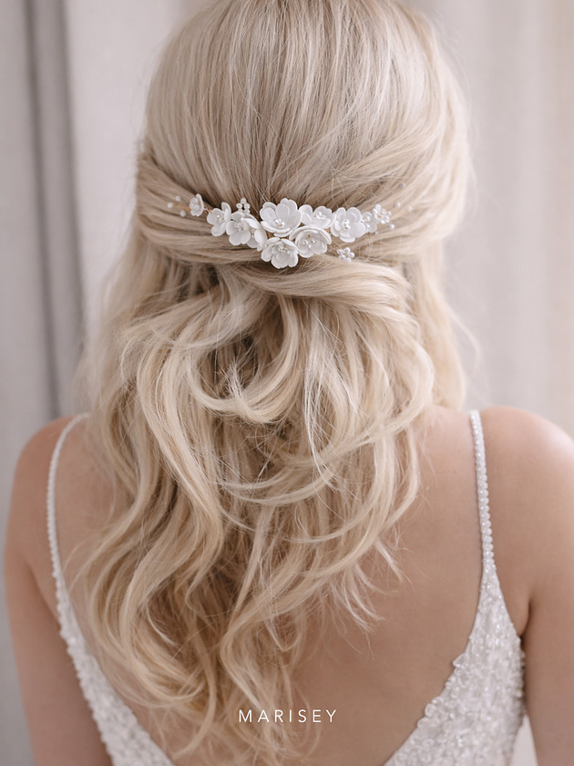 Ślubne ozdoby do włosów Komplet ślubny gałązka do włosów i kolczyki kwiaty wianek