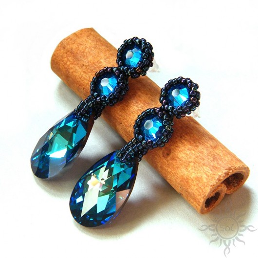 kolczyki swarovski Bermuda Blue, kolczyki z kryształami Swarovski